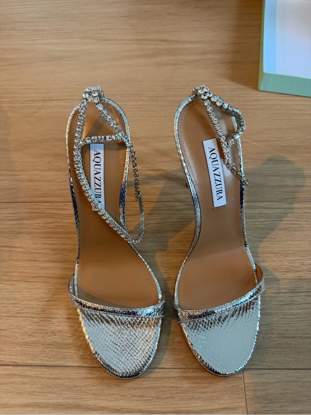 Aquazzura Metallic Silver Crystal-Strap Stiletto Sandals